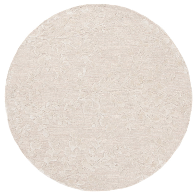 Tapis beige en laine, viscose et coton touffeté à la main Helan, Rond 6 pi