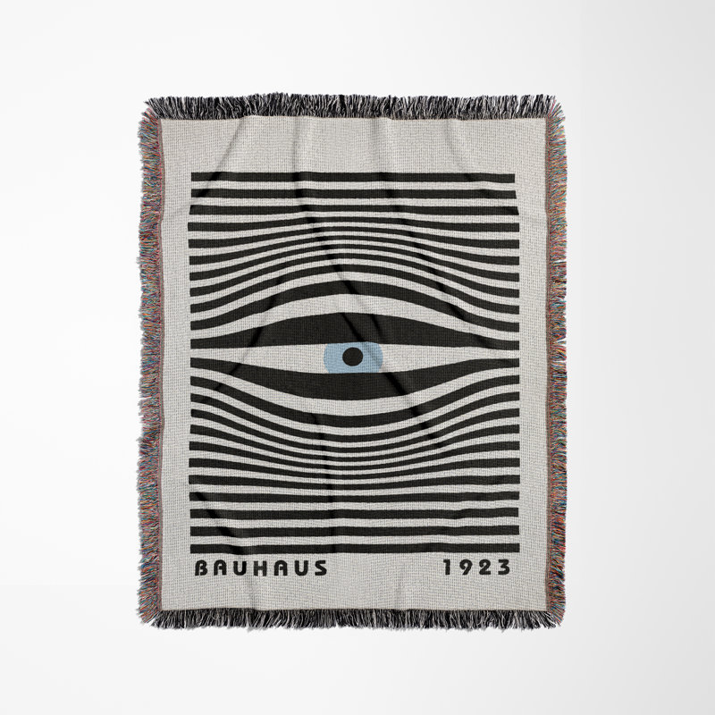 Jeté en mélange de coton Bauhaus, L 60 po x l 60 po, Bleu / noir / blanc cassé