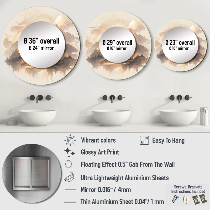 Bold Mountain Wilderness - paysage mural décoratif, miroir rond moderne, impression d'art en métal, 23 po x 23 po