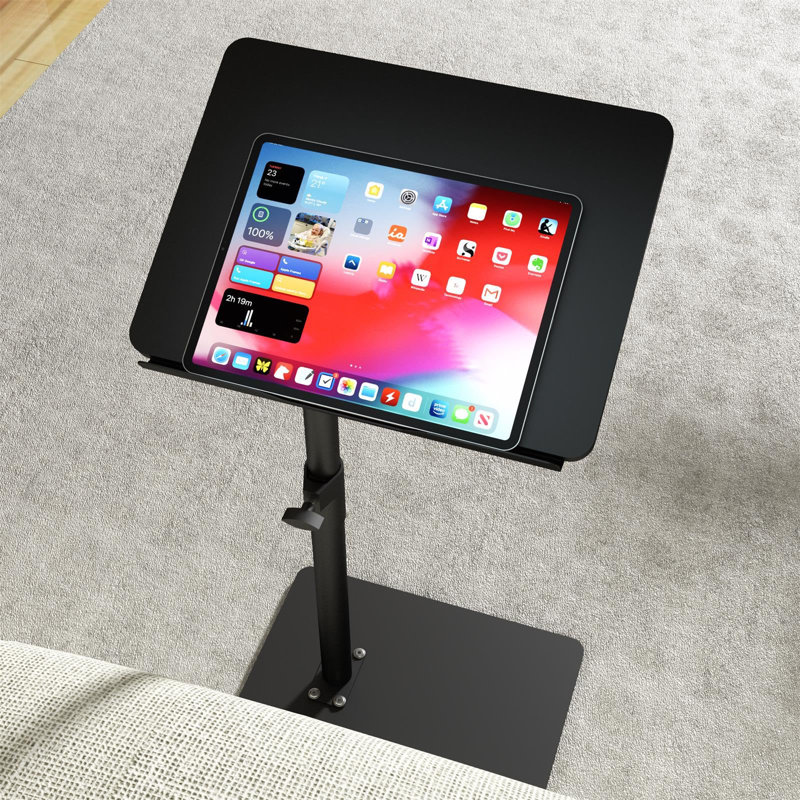 Sofa Armrest Tray Table For Couch, 360° Swivel Height Adjustable End For Small Spaces, Snack Side Table,Angle Adjustabl, Black