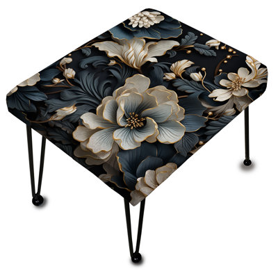 Élégant repose-pieds rectangulaire blanc et gris Floral I