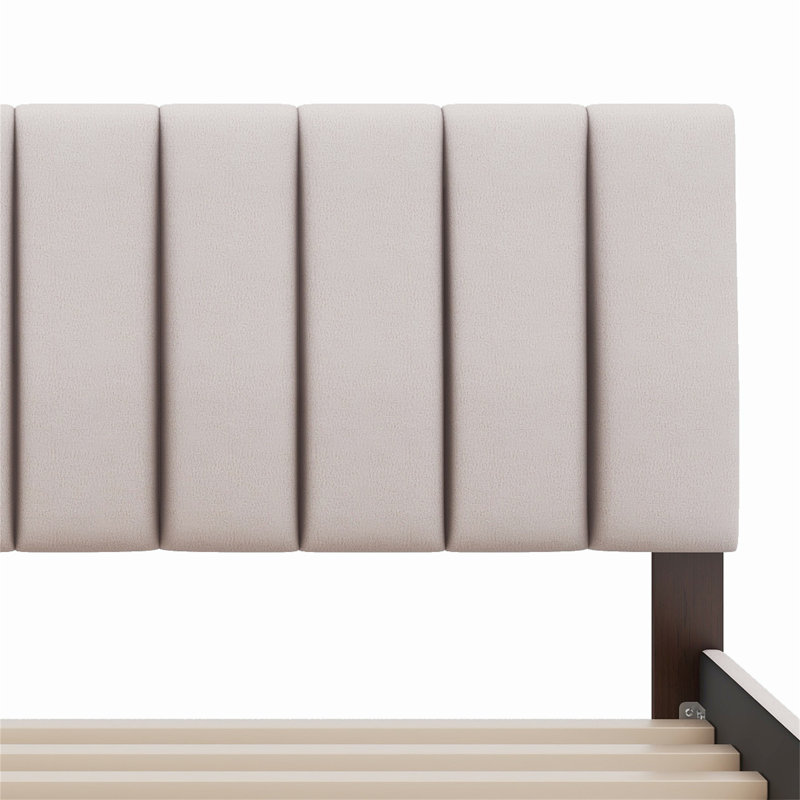 Grand lit plateforme tapissier en molleton avec gigogne, Beige, Grand