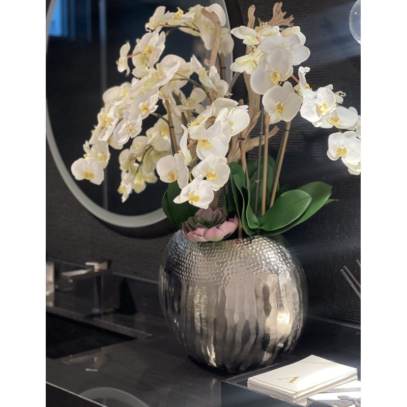 Olympian Phalaenopsis Orchids Centerpiece in Planter, Pink, Gold