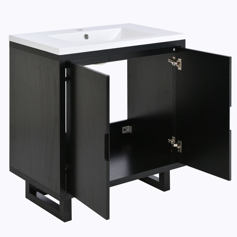 Haislynn 29.5'' Single Bathroom Vanity with Ceramic Top, Black