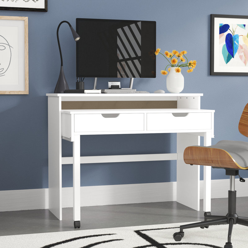 Bureau extensible minimaliste avec tiroirs Hundo, Blanc