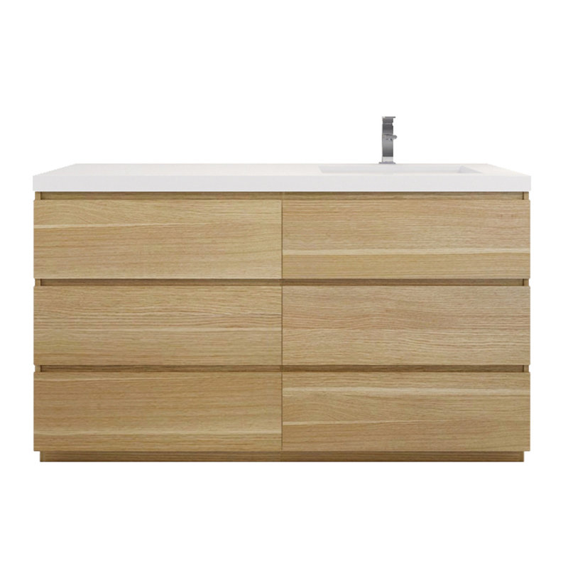 Ensemble de meuble-lavabo simple 60 po Hanzila, Chêne blanc
