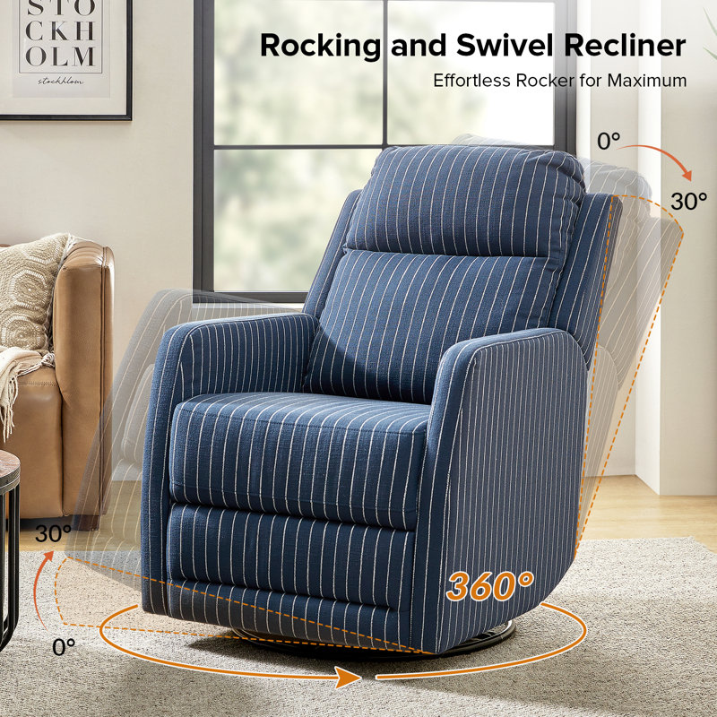 Caleya Modern Swivel Rocker Manual Recliner, Navy