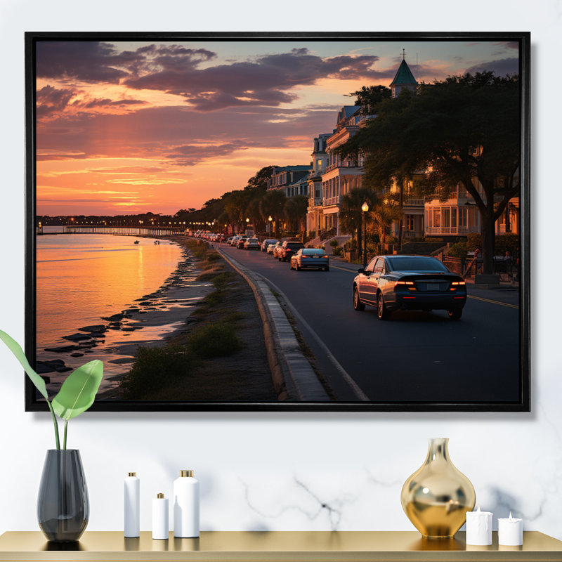 Charleston Beautiful Cityscape I - reproduction, L 44 po x H 34 po, Cadre flottant doré