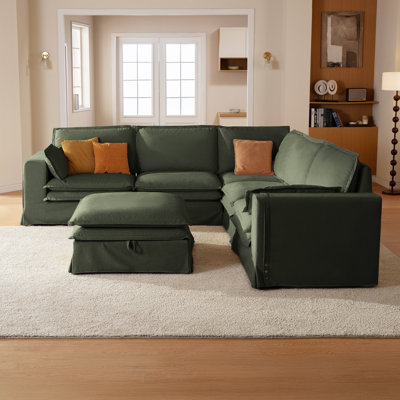 L-shaped Pet-Friendly Fabric Oversized Enveloping Feel Double-decker Sofa With A Storage Ottoman