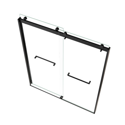 Matted Black Shower Door - Bypass Sliding With 5/16" Tempered Glass Hardware, Collision, Nano Easy Clean, Left Or Right Open Clear Hardware 6074