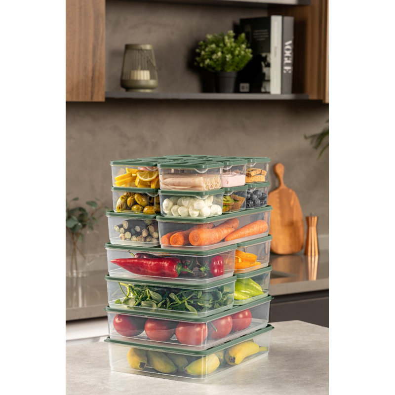Versatile 20-Piece Plastic Storage Box Set, Green | Includes (2) 4.3 x 11.8 x 2.8 in (1650 ml), (4) 9.1 x 5.9 x 2.8 in (1750 ml), (12) 3.5 x 4.1 x 2.2 in (350 ml), (2) 9.1 x 11.6 x 2.6 in (3500 ml) | Dishwasher-Safe, Ideal for Organizing Home & Kitchen