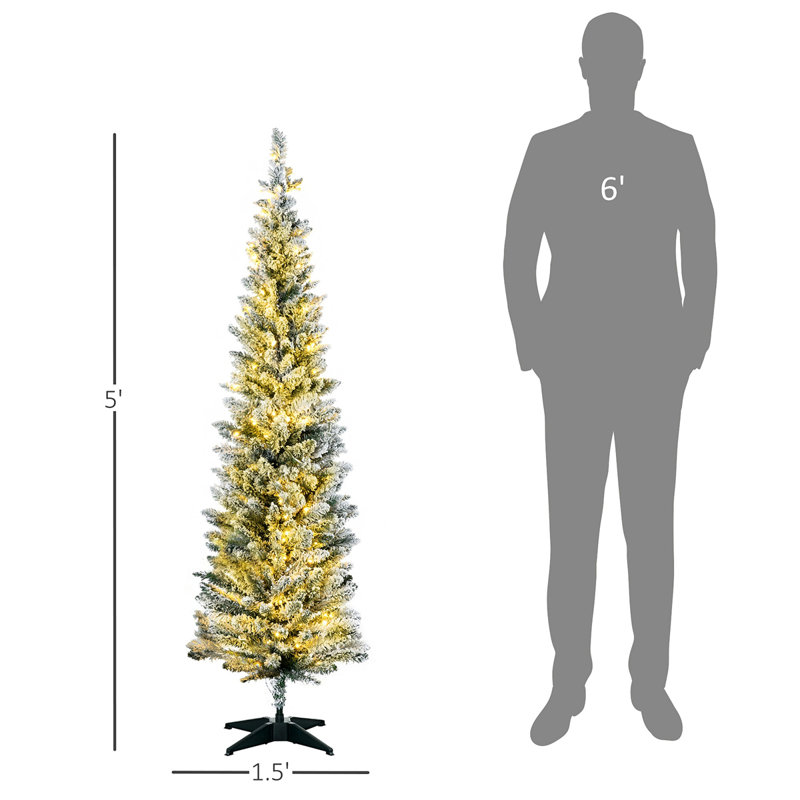 Sapin de Noël artificiel mince de 5 pi avec 110 lumières DEL blanc chaud et 294 pointes pour la décoration de Noël, H 4,9 pi