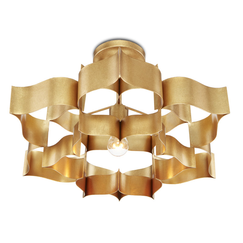 Grand Lotus 1 - Light Antique Gold Leaf Unique/Statement Pendant