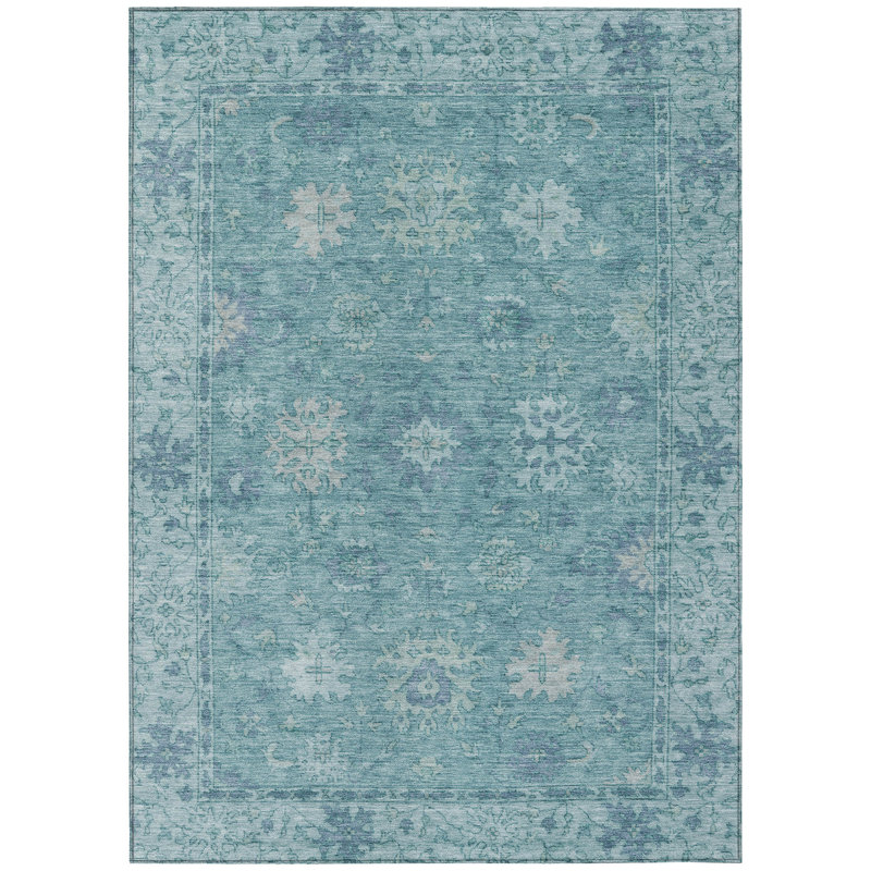 Machine Washable Indoor/Outdoor Xhevrie Teal Rug, Rectangle 9' x 12'