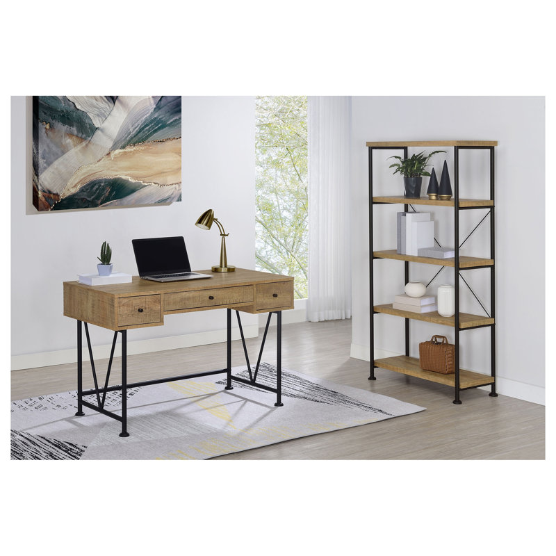 Étagère échelle Vellun Mango à 4 niveaux, 160 cm, meuble de rangement vertical en bois d'ingénierie avec structure en X en métal noir, idéale pour le bureau ou le salon.