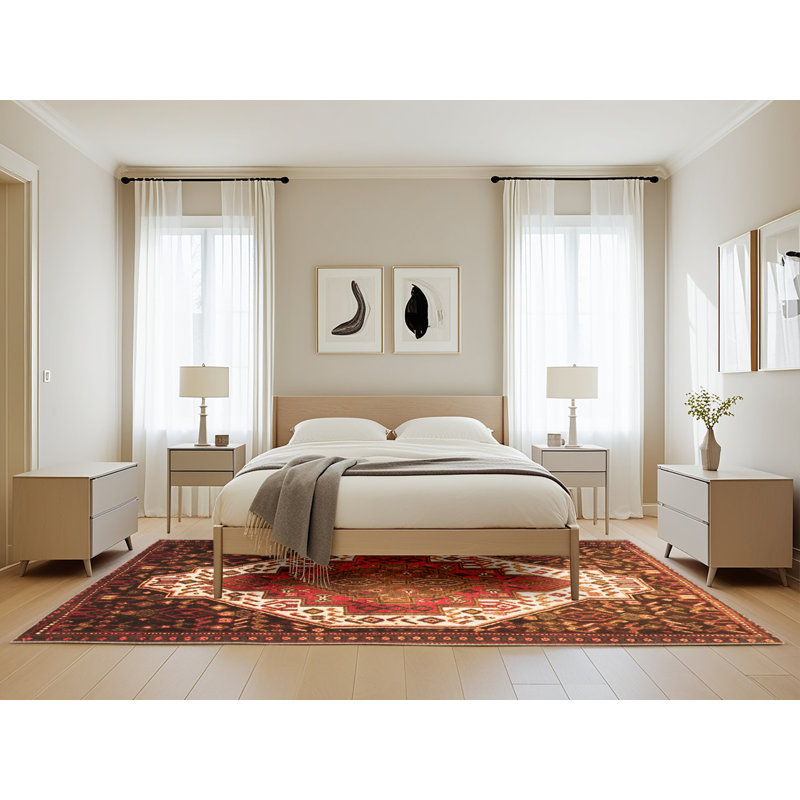 Tapis oriental brun / blanc tissé à la machine Evangela