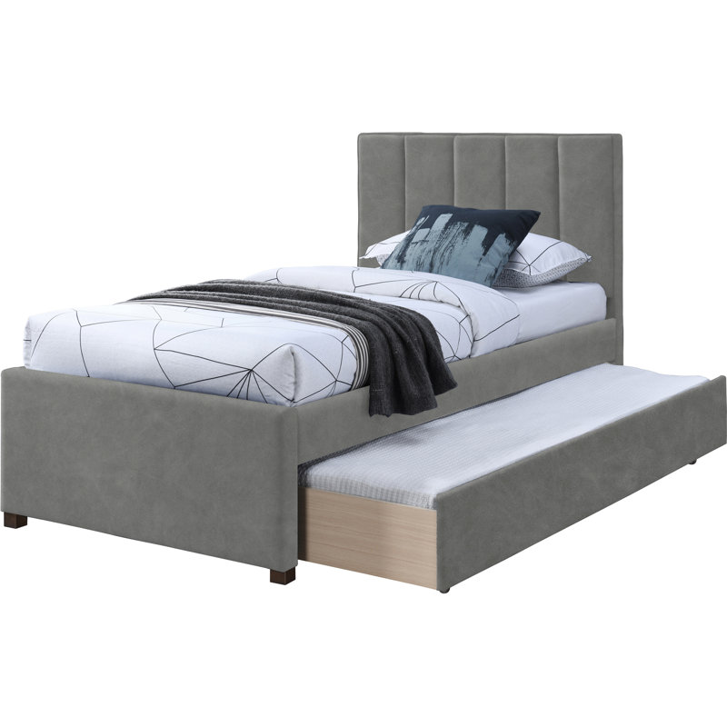 Lit plateforme tapissier Glowacki, Cuir végétalien gris