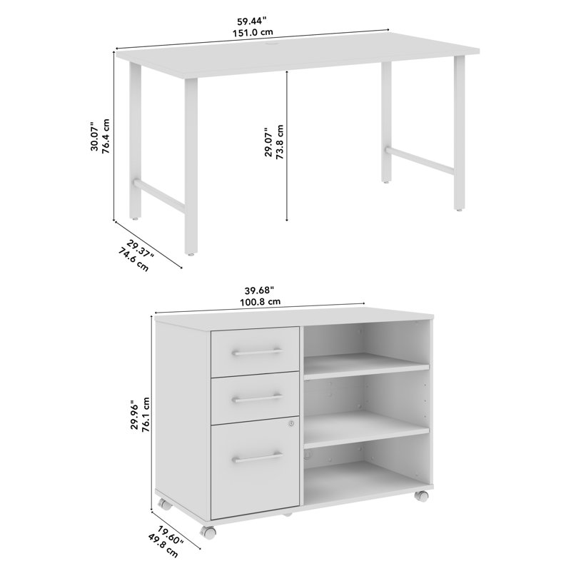 Bureau d'ordinateur et armoire de rangement avec tiroirs et tablettes Bush, Gris