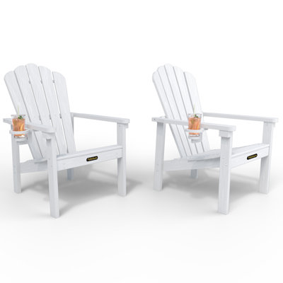 Dareona Set of 2 HDPE Stackable Adirondack Chairs with Cup Holders, All-Weather Outdoor Patio Chairs