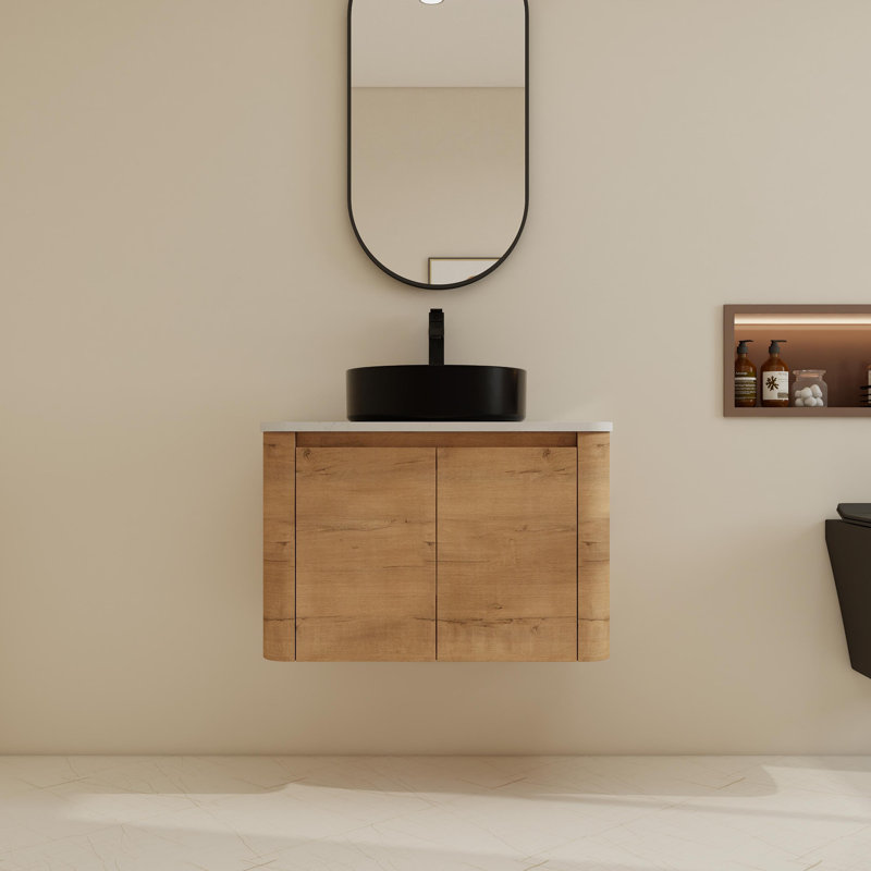 30" Wall-Mounted Single Bathroom Vanity Set With Ceramic Sink, Black