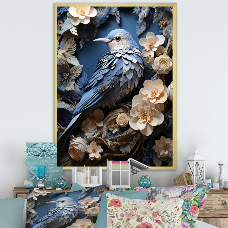 Reproduction d'art sur toile, nid surréel, Cadre doré simple, H 32 po x l 24 po x P 1 po