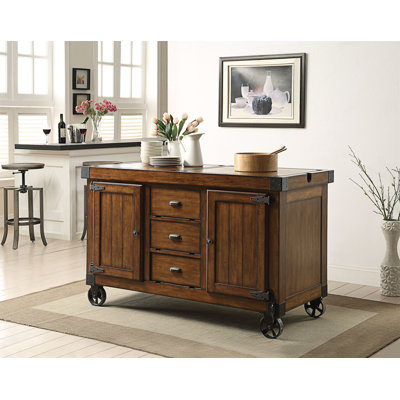 Oconto Transitional Rectangular Kitchen Cart with 2 Removable Boards in Antique Tobacco