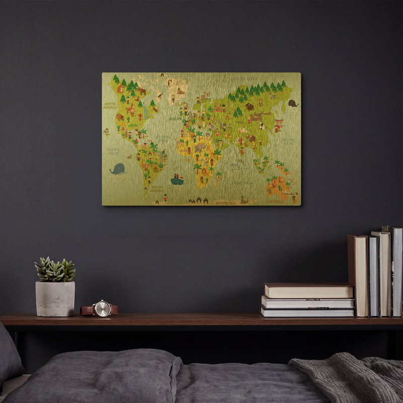 «Kids Map» par Luxe, art mural en métal doré, 16 po x 12 po, 16 po x 12 po