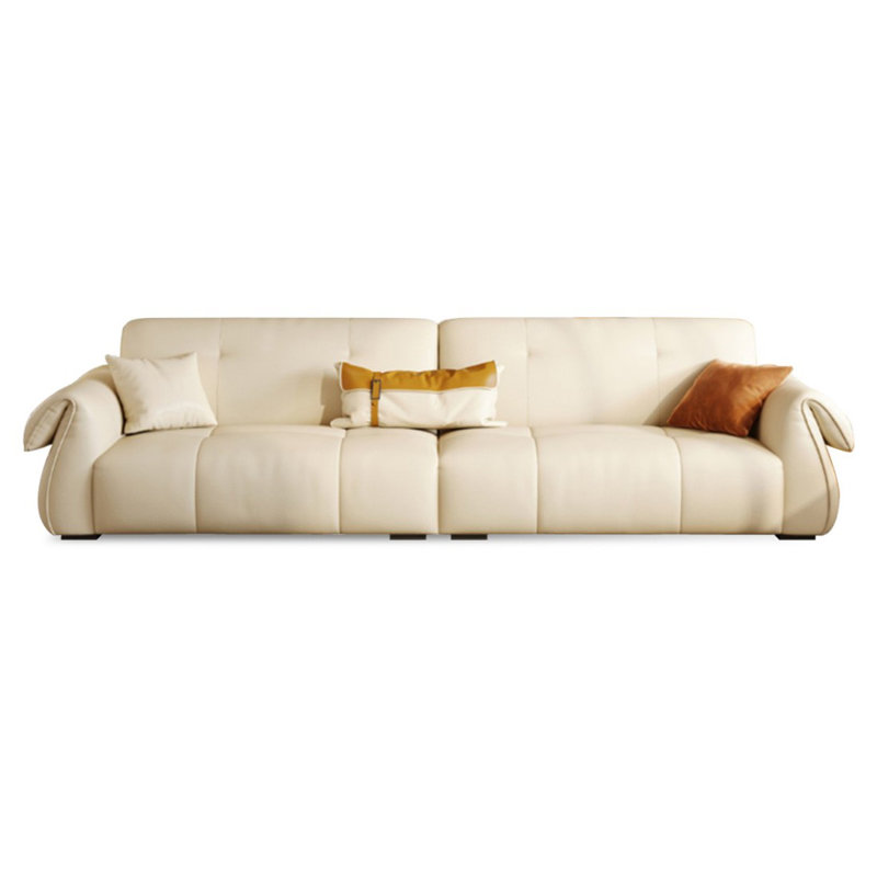 Canapé modulaire beige en cuir véritable, H 35,83 po x l 110,24 po x P 39,37 po, 4, Beige