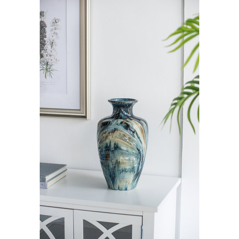 D8.7x15.5" Blue and Brown Reactive Glazed vase