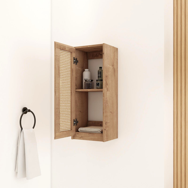 12" Bathroom Side Cabinet,Soft Close Doors,Float Mounting Design, Brown