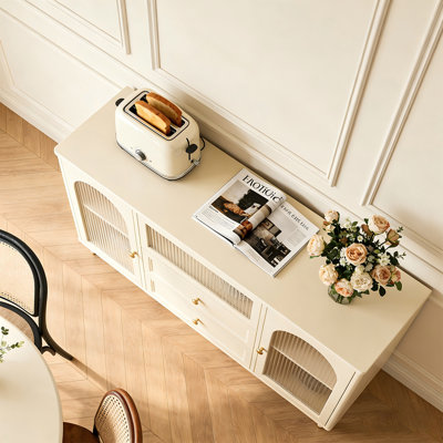 55.12"Beige Premium Solid Wood Sideboard