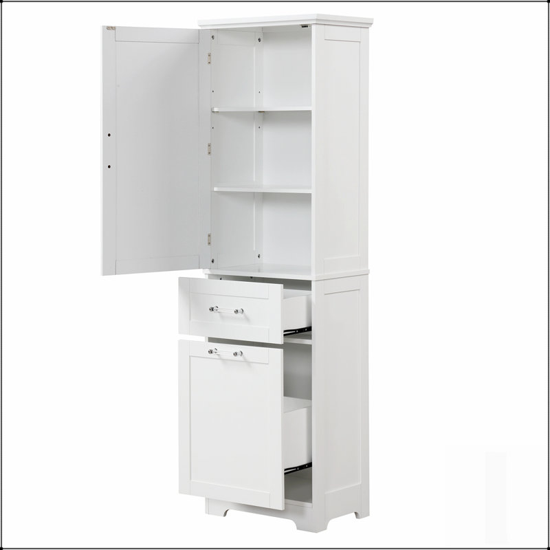 Grande armoire de rangement pour salle de bain avec deux tiroirs de différentes tailles et tablette réglable, panneau de fibres à densité moyenne avec finition peinte pour les salles de bain modernes