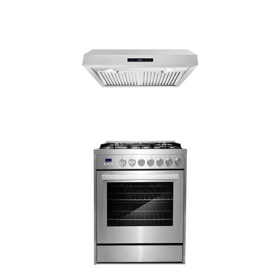 Cosmo 2 Piece Kitchen Appliance Package with 30'' Gas Freestanding Under Cabinet Range Hood