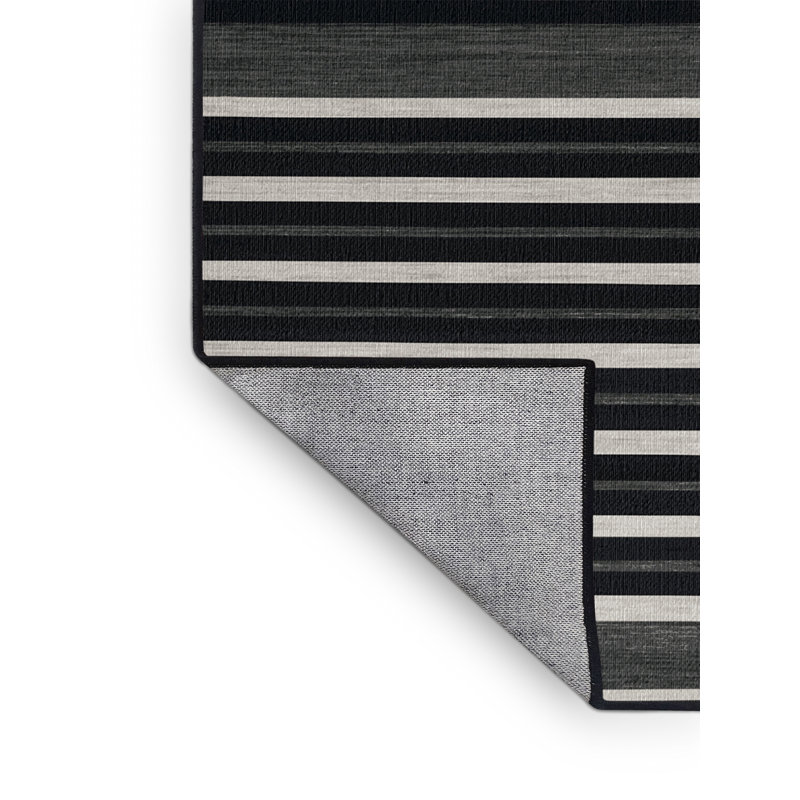 Tapis noir à rayures horizontales lavable à la machine, Rond 7 pi