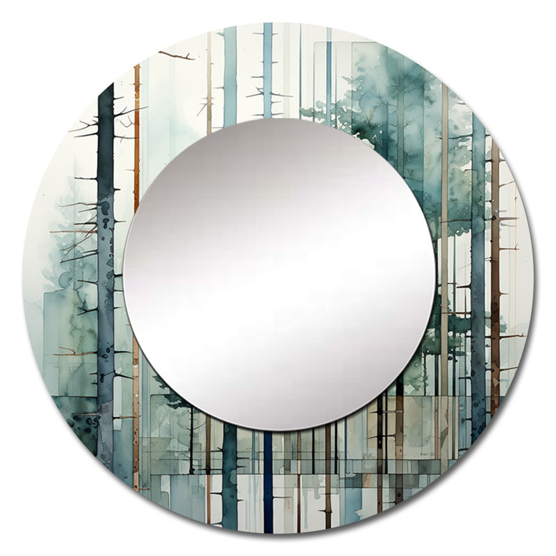 Redwood Tree Geometric Silence II - Trees Round Mirror For Wall Decor, 36" x 36"