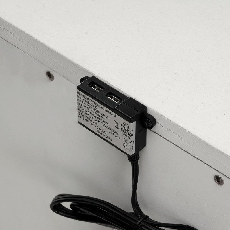 Table de chevet à 2 tiroirs en bois avec USB Milbern, Blanc