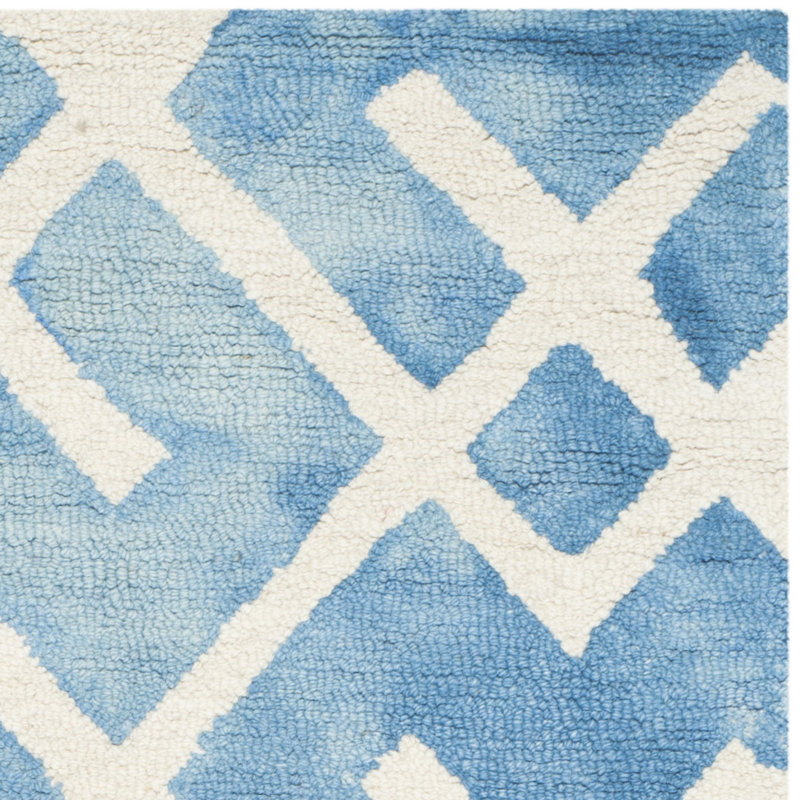 Tapis bleu / ivoire en laine / coton touffeté à la main Bryauna, Rond 5 pi