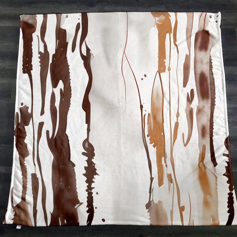 Throw Blanket, 68" W x 80" L, Brown/Orange/White, Striped/Abstract