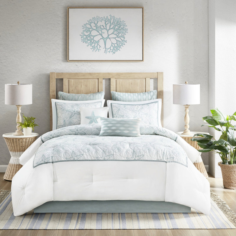 Édredon blanc très grand, 100% coton, broderie foncée, surdimensionné et trop rembourré, comprend un édredon, une jupe de lit, 2 taies décoratives, du coton blanc et du sable