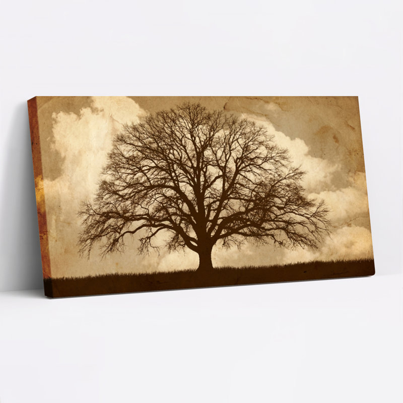 Silhouette, arbre sépia, paysage, toile tendue, impression sur toile, ensemble de 1, H 24 po x l 48 po