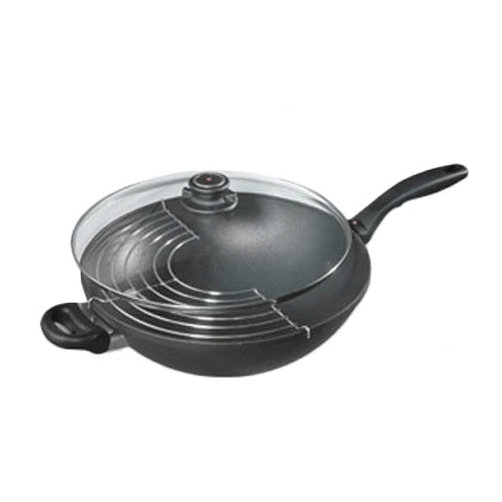 Wok with Round Bottom and Lid, 6" H x 12.5" W x 3.35" D