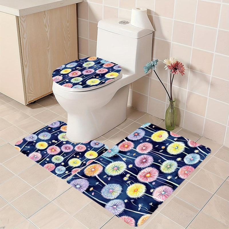Ensemble de 3 tapis de salle de bain multicolores pissenlit pour décoration bohème