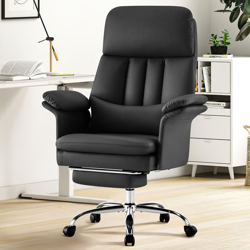Faux Leather Executive Computer Chair Ergonomic Office Chair with footrest and Double-THick Padding Armrest, Black