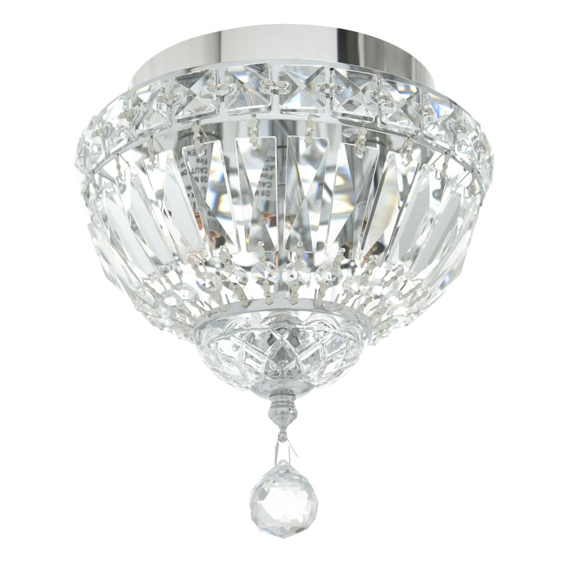 2 Light Flush Mount Ceiling Light – Wide Chrome Finish with Crystal Accents, Bright Ambient Lighting for Hallway, Kitchen, or Bedroom