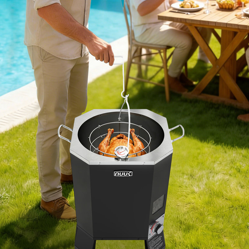 Friteuse à dinde sans huile pour l'extérieur, friteuse à grande capacité avec panier, fumoir à barbecue, 6 000 BTU