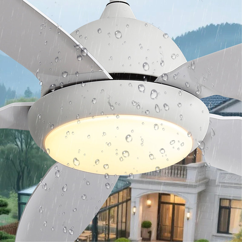 52-Inch Matte White Ceiling Fan with Light, Dimmable LED with Memory Function, DC Motor, IP65 Rated