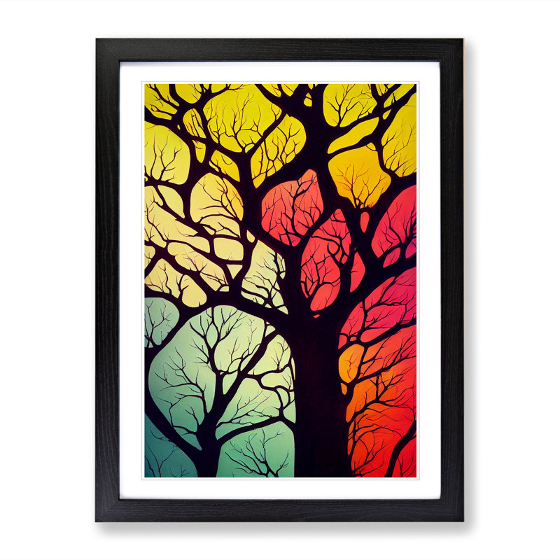 Tree Abstract in Colour Vol.7 1 Piece Single Picture Frame Wall Art, 34cm H x 25cm W x 2cm D, Oak