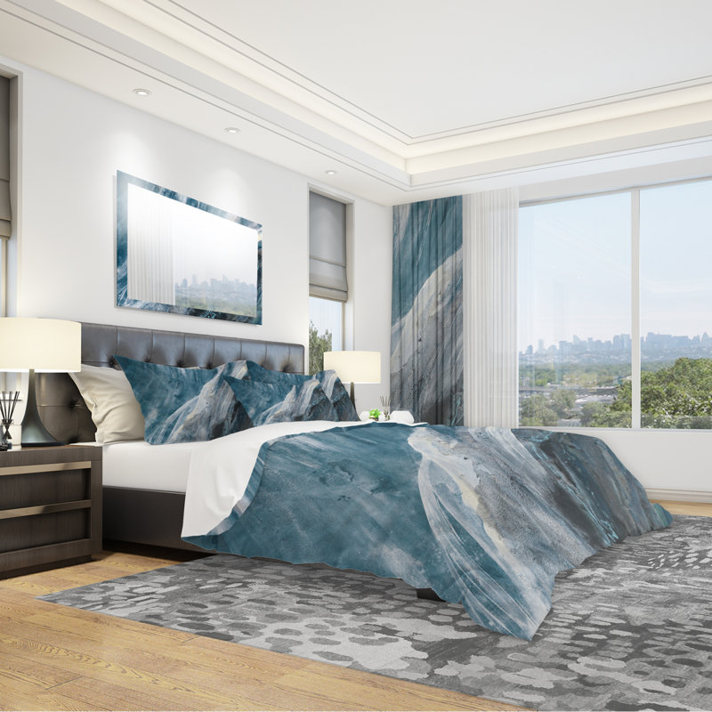 Splash Blue Indigo - Ensemble de housse de couette moderne et contemporain - Microfibre de polyester