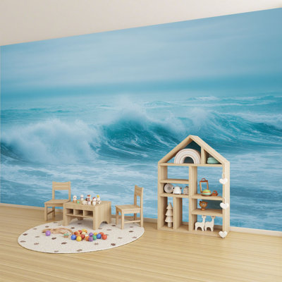 Peel and Stick Wallpaper Gentle Ocean Waves Crashing Turquoise Waters Wall Murals 69"H x 96"W Removable PVC Wall Paper Self-Adhesive Wall Decor for Bedroom Living Room Home Office