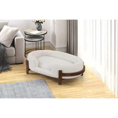Medium Oval Calming Dog Bed, Durable Fabric Pet Furniture with Solid Wood Frame - Beige
